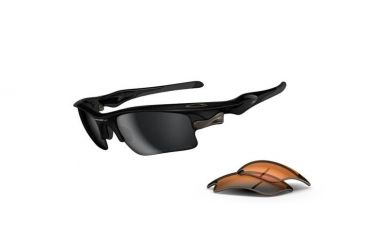 Image of Oakley Fast Jacket XL Sunglasses - Polished Black Frame w/ Black Iridium Polarized &amp; Persimmon Lenses OO9156-05