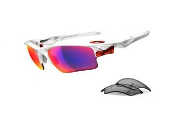 Image of Oakley Fast Jacket XL Mens Sunglasses Polished White Frame, OO Red Polarized and Black Iridium Lens OO9156-22