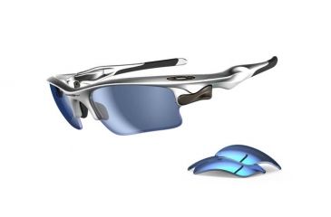 Image of Oakley Fast Jacket XL Sunglasses, Silver Frame, Blue Irid &amp; Jade Irid Lens OO9156-12