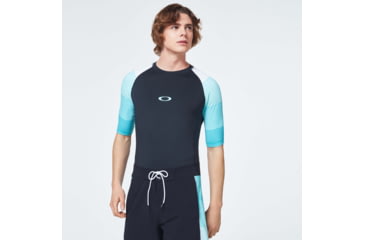 Image of Oakley Grad Stripes Short Sleeve Rashguard T-Shirt - Mens, Blackout, Small, FOA400102-02E-S
