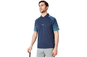 Image of Oakley Graphic Logo Sleeves Polo - Mens, Foggy Blue, Medium, 434433-6FB-M
