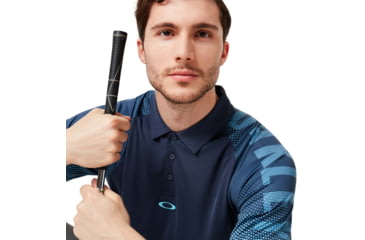 Image of Oakley Graphic Logo Sleeves Polo - Mens, Foggy Blue, Medium, 434433-6FB-M