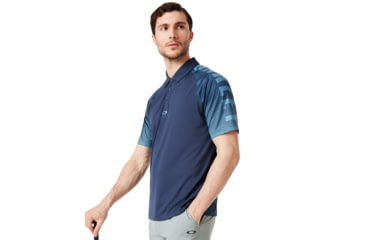 Image of Oakley Graphic Logo Sleeves Polo - Mens, Foggy Blue, Medium, 434433-6FB-M