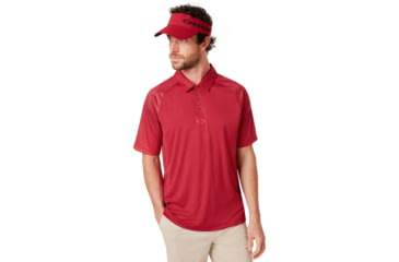 Image of Oakley Graphic Logo Sleeves Polo - Mens, Raspberry, Extra Large, 434433-45A-XL