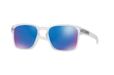 Image of Oakley LATCH SQ OO9353 Sunglasses 935306-52 - Matte Clear Frame, Sapphire Iridium Polarized Lenses