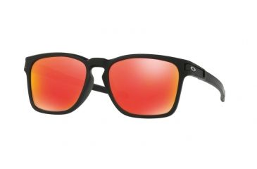Image of Oakley LATCH SQUARED A OO9358 Sunglasses 935803-55 - Matte Black Frame, Ruby Iridium Lenses
