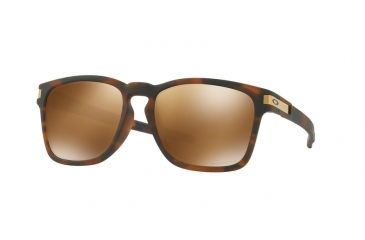 Image of Oakley Latch Squared A OO9358 Sunglasses 935808-55 - Matte Brown Tortoise Frame, Prizm Tungsten Polarized Lenses