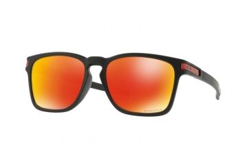 Image of Oakley Latch Squared A OO9358 Sunglasses 935811-55 - Matte Black Frame, Prizm Ruby Lenses