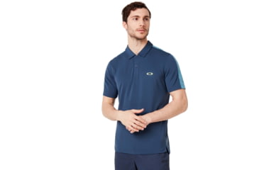 Image of Oakley Perforated Solid Polo - Mens, Foggy Blue, Extra Large, 434399-6FB-XL