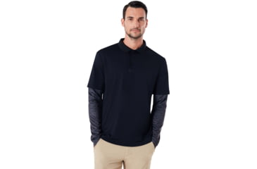 Image of Oakley Polo Shirt Long Sleeve Printed Sleeve - Mens, Blackout, Medium, 434225-02E-M
