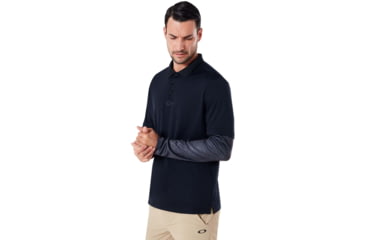 Image of Oakley Polo Shirt Long Sleeve Printed Sleeve - Mens, Blackout, Medium, 434225-02E-M