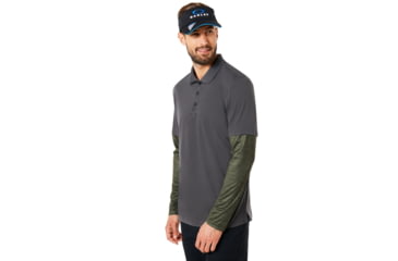 Image of Oakley Polo Shirt Long Sleeve Printed Sleeve - Mens, Forged Iron, Large, 434225-24J-L