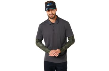 Image of Oakley Polo Shirt Long Sleeve Printed Sleeve - Mens, Forged Iron, Extra Small, 434225-24J-XS