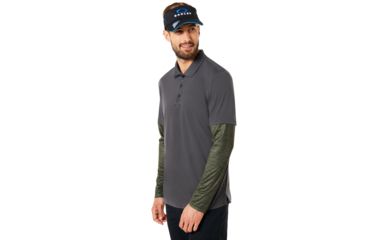 Image of Oakley Polo Shirt Long Sleeve Printed Sleeve - Mens, Forged Iron, Extra Small, 434225-24J-XS