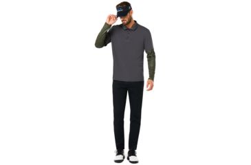 Image of Oakley Polo Shirt Long Sleeve Printed Sleeve - Mens, Forged Iron, Extra Small, 434225-24J-XS