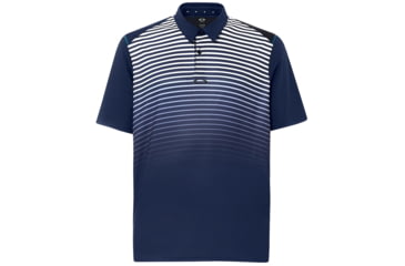 Image of Oakley Polo Shirt Short Sleeve Striped Ellipse - Mens, Fathom, Medium, 434229-6AC-M