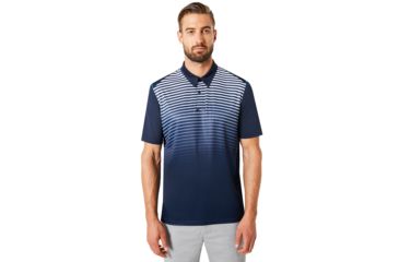 Image of Oakley Polo Shirt Short Sleeve Striped Ellipse - Mens, Fathom, Small, 434229-6AC-S