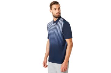 Image of Oakley Polo Shirt Short Sleeve Striped Ellipse - Mens, Fathom, Small, 434229-6AC-S