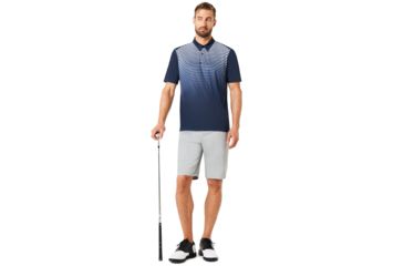 Image of Oakley Polo Shirt Short Sleeve Striped Ellipse - Mens, Fathom, Small, 434229-6AC-S