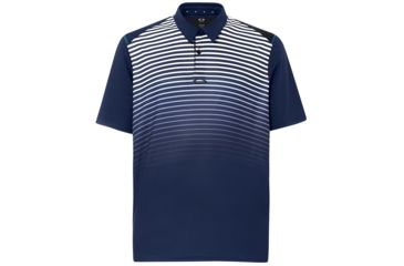 Image of Oakley Polo Shirt Short Sleeve Striped Ellipse - Mens, Fathom, Small, 434229-6AC-S