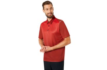 Image of Oakley Polo Shirt Short Sleeve Striped Ellipse - Mens, Iron Red, Small, 434229-80U-S