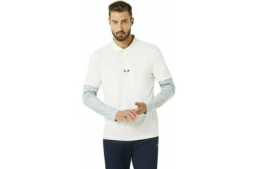 Image of Oakley Printed Long Sleeve Polo Shirt - Mens, Arctic White, Extra Small, 434225-10R-XS