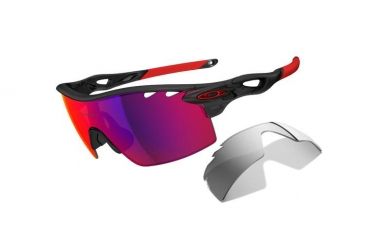 Image of Oakley Radarlock XL Straight Mens Sunglasses Matte Black Ink Frame, OO Red Iridium Vented and Black Iridium Vented Lens OO9196-06