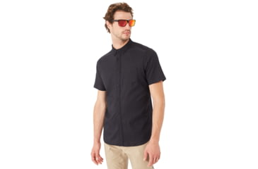 Image of Oakley Short Sleeve Solid Woven - Mens, Blackout, Large, 401860-02E-L