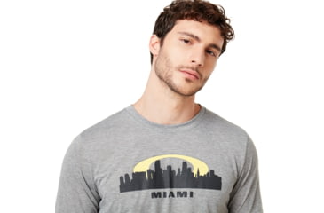 Image of Oakley Miami Skyline Sunset Short Sleeve Tee - Mens, Gray Melange, Large, 457795-2GM-L