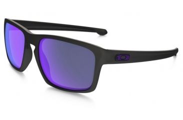 Image of Oakley Silver Sunglasses Matte Black Frame, Violet Iridium Polarized Lens-OO9262-10