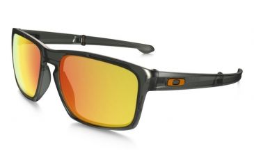 Image of Oakley Silver Foldable Sunglasses Matte Olive Ink Frame, Fire Iridium Polarized Lens-OO9246-06