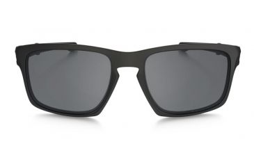 Image of Oakley Silver Foldable Sunglasses Matte Black Frame, Black Iridium Polarized Lens-OO9246-04