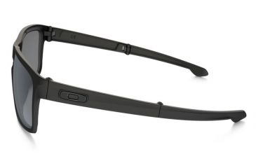 Image of Oakley Silver Foldable Sunglasses Matte Black Frame, Black Iridium Polarized Lens-OO9246-04
