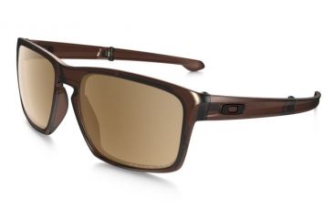 Image of Oakley Silver Foldable Sunglasses Matte Dark Amber Frame, Tungsten Iridium Polarized Lens-OO9246-05