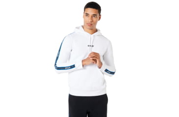 Image of Oakley Street Logo Tape Hooded Fleece - Mens, White, Medium, 472421-100-M