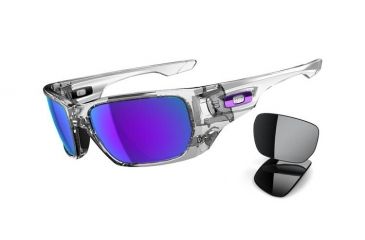 Image of Oakley Style Switch Mens Sunglasses Polished Clear Frame, Violet Iridium and Black Iridium Lens OO9194-03