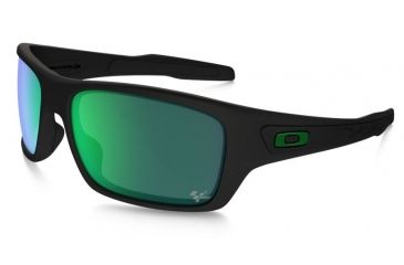 Image of Oakley Turbine Sunglasses - Men's, Moto GP Turbine Matte Black Frame, Jade Iridium 63 mm Lenses, OO9263-15
