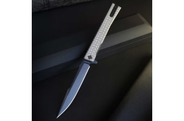 Image of Ocaso Knives Engraved Solstice Folding Knife, 3.5in, CPM S35VN, Clover Pattern/Titanium Handle, Grey, 10ECS