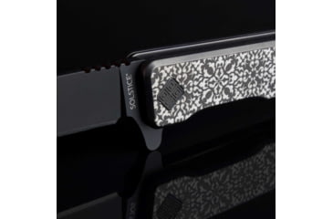 Image of Ocaso Knives Engraved Solstice Folding Knife, 3.5in, CPM S35VN, Fleur-De-Lis/Titanium Pattern Handle, Black, 10EFB