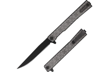 Image of Ocaso Knives Engraved Solstice Folding Knife, 3.5in, CPM S35VN, Fleur-De-Lis/Titanium Pattern Handle, Black, 10EFB