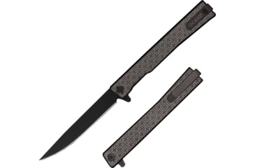 Image of Ocaso Knives Engraved Solstice Folding Knife, 3.5in, CPM S35VN, Swirl/Titanium Pattern Handle, Black, 10ESB