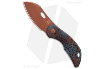 Image of Olamic Cutlery Busker Largo Folding Knife, 2.50in, Bohler M390 Stainless Steel, Sheepsfoot Blade, Titanium Copper/Green Handle, Copper/Copper/Green, 5.875in, BHQ-86630