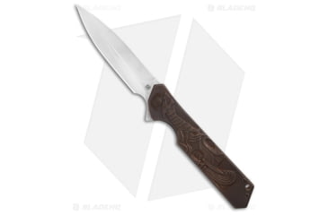Image of Olamic Cutlery Rainmaker Dagger Folding Knife, 4.125in, Bohler M390 Stainless Steel, Dagger Blade, Titanium Bronze Handle, Hand-Carved, Steel/Bronze, 9.625in, BHQ-176723