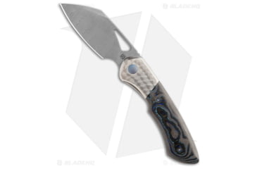Image of Olamic Cutlery WhipperSnapper BL Folding Knife, 2.875in, Damascus, Sheepsfoot Blade, Carbon Fiber, Titanium Blue/Gray Handle, Black/Blue/Gray, 6.875in, BHQ-182544