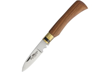 Image of OLD BEAR Electricians Knife Walnut Folding Knife, 3in Satin Aisi 420 SS Blade, Oiled Walnut Handle, Locking Safety Ring, Blade Features Two Wire Scrapers, Brass Ring, 9327/19-LN