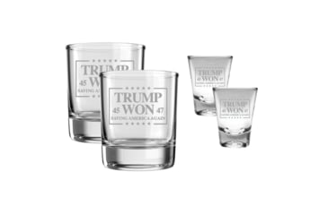 Image of Old Southern Brass TRUMP WON 4 Piece Glass Set 2 whiskey glasses &amp; 2 shot glasses collectible set 0386593B, OSB-TRUMPWON-SET