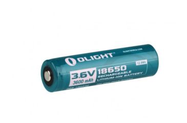 Image of Olight 18650 3.6V Lithium Rechargeable Battery with Retail Card Packaging, 3600mAh, Blue OLIGHT-18650-3600MAH-CARD