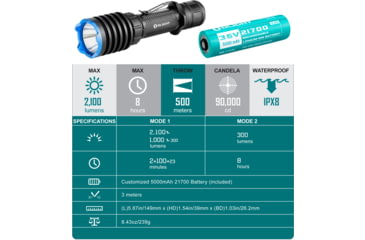 Image of Olight Warrior X Pro 2100 Lumens LED Rechargeable Tactical 546 Yard Long Throw Flashlight with 5000mAh Rechargeable Battery