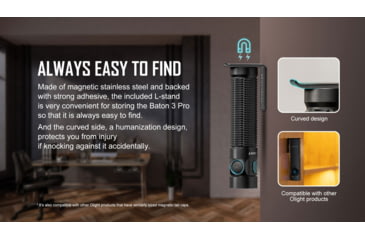 Image of Olight Olight Baton 3 Pro 1500 Lumen Neutral White Rechargeable EDC Flashlight, Black, FL-OL-BATON3PRO-NWBK