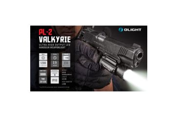 Image of Olight PL-2 Valkyrie Rail Mounted LED Pistol Light, Picatinny and Glock Rails, CREE XHP35 HI CW LED, 1200 Lumens, Includes 2 x CR123As, Black, PL-2-VALKYRIE
